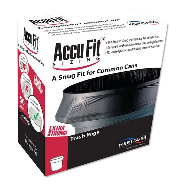 Accufit 23 gal Trash Bags, 28 in x 45 in, 0.9 mil, Black, 50 PK H5645TK RC1